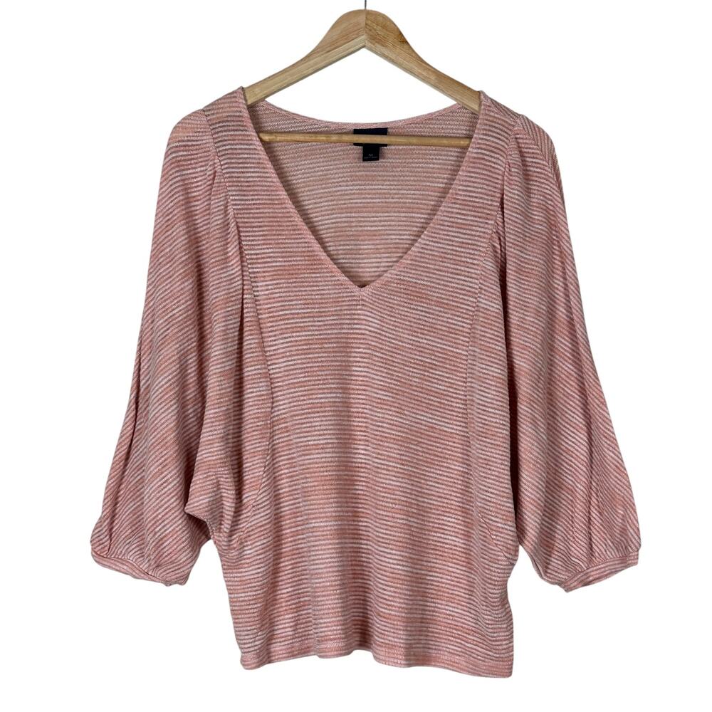 Daytrip Striped Dolman Sleeve Top Womens M Pink V-Neck Slouchy Casual Minimalist